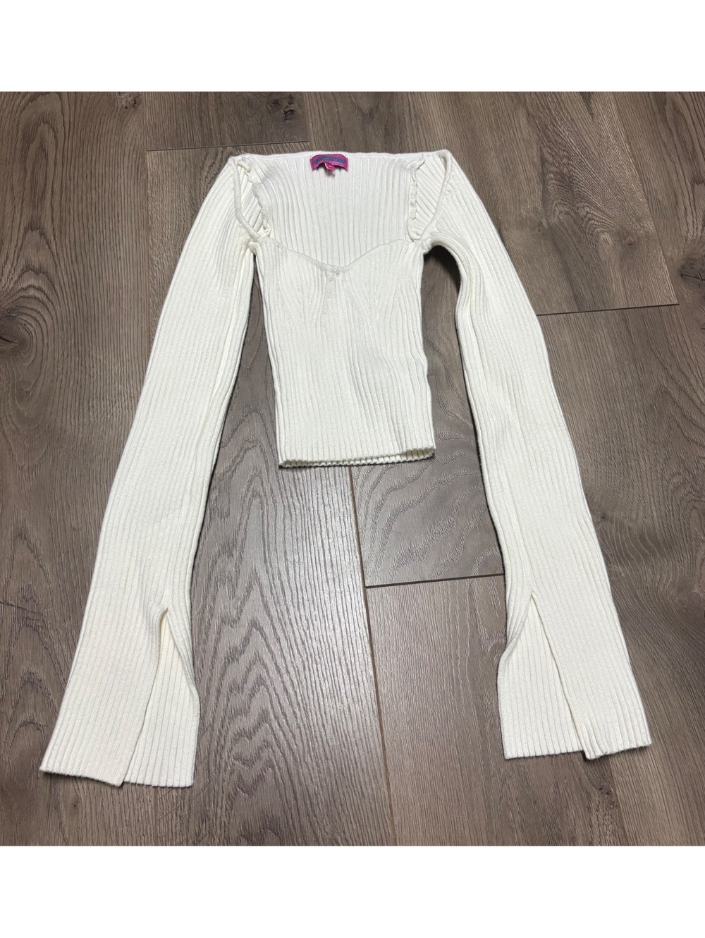Edikted white ribbed long sleeve top medium